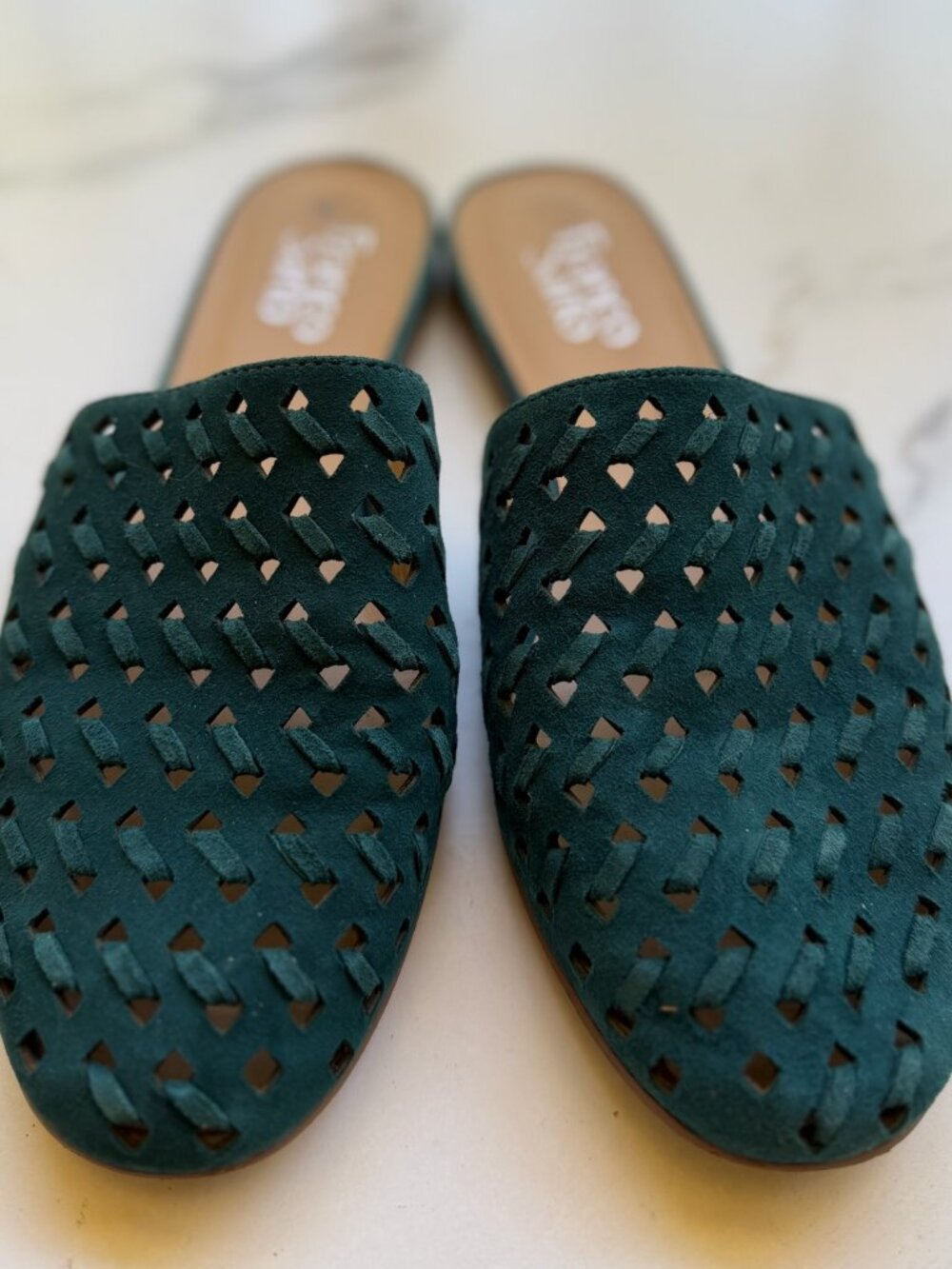 Franco Sarto Green Woven Suede Mules Size 8